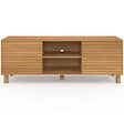 ID MARKET - Meuble TV 140 cm JULIE 2 portes lattes tasseau bois coloris chêne - vignette
