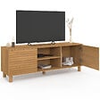ID MARKET - Meuble TV 140 cm JULIE 2 portes lattes tasseau bois coloris chêne - vignette