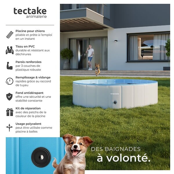 TECTAKE - Piscine pliable pour chien NELE gris/bleu - large