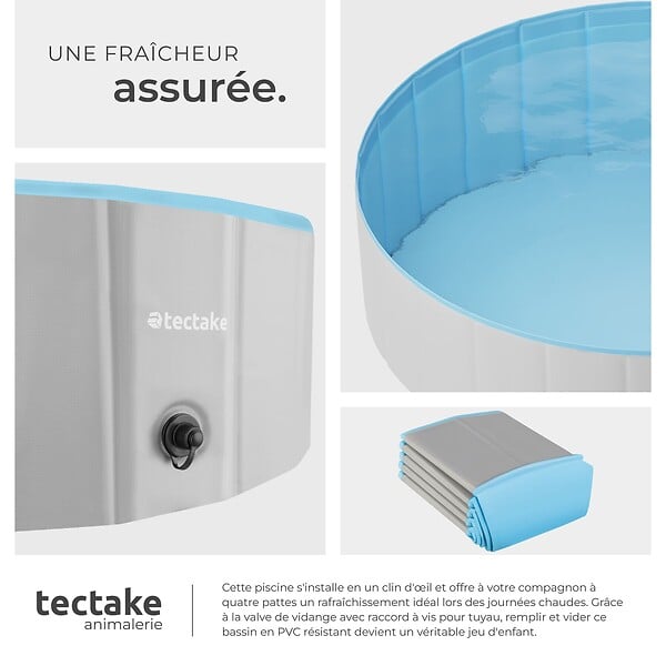 TECTAKE - Piscine pliable pour chien NELE gris/bleu - large