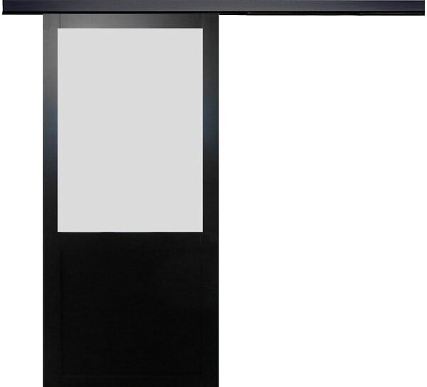 GD MENUISERIES - Porte Coulissante Athena Noir Vitrée H204 x L93 cm, Rail alu Bandeau Noir - large