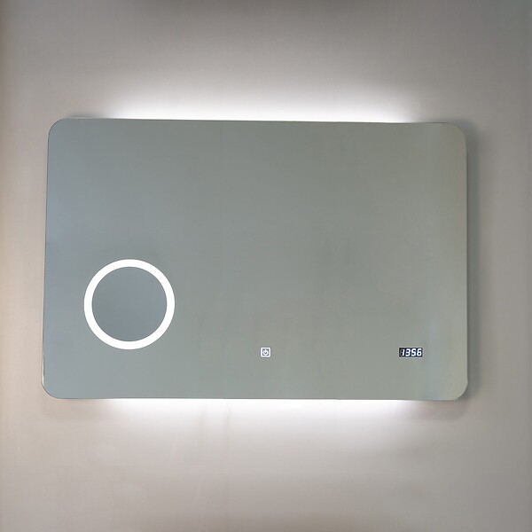 KIAMAMI VALENTINA - Miroir Avec Led 100X70 Avec Miroir Grossissant Et Montre Digitale Système Tactile - large