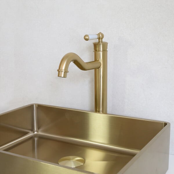ESSEBAGNO - Leeds mitigeur lavabo rétro haut or brossé - large