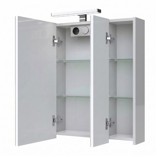 GODART - Armoire miroir de toilette éclairante 3 portes 60 cm blanche Juno 2 - large