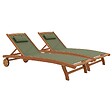OVIALA - Lot de 2 bains de soleil en bois inclinable avec roues vert sauge - Aubagne - vignette