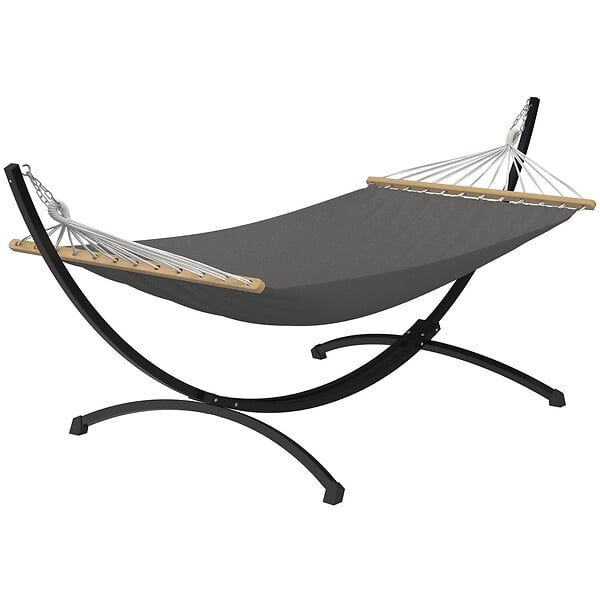 ID MARKET - Hamac XL avec support métal noir et toile gris anthracite - large