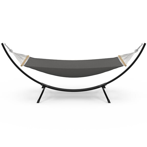 ID MARKET - Hamac XL avec support métal noir et toile gris anthracite - large