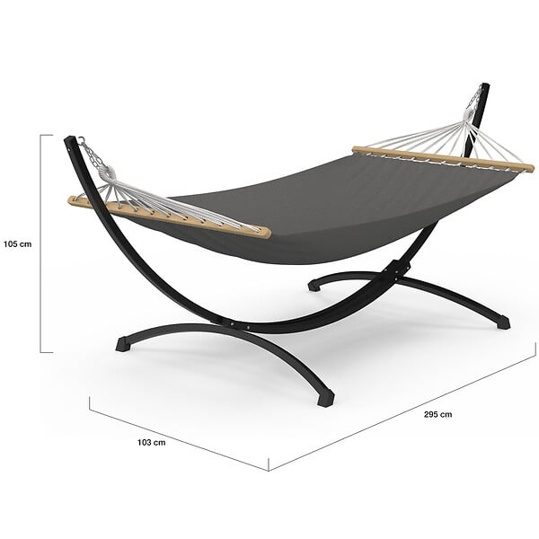 ID MARKET - Hamac XL avec support métal noir et toile gris anthracite - large