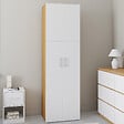 ID MARKET - Armoire 2 portes JULIANA blanc et bois penderie 50 cm avec étagère - vignette