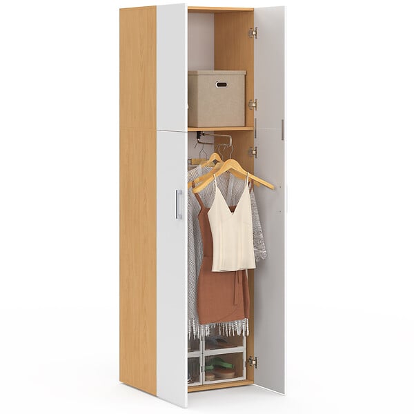 ID MARKET - Armoire 2 portes JULIANA blanc et bois penderie 50 cm avec étagère - large