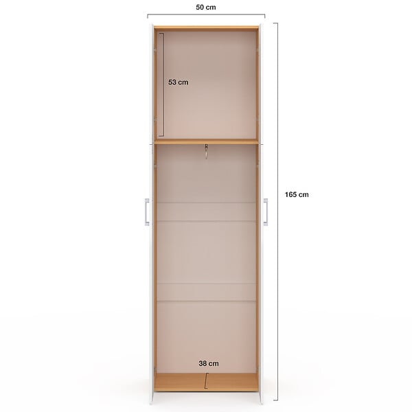ID MARKET - Armoire 2 portes JULIANA blanc et bois penderie 50 cm avec étagère - large