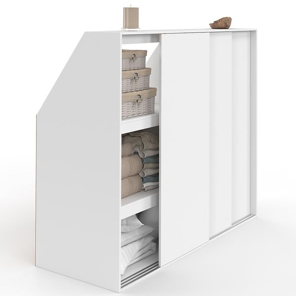 ID MARKET - Armoire sous pente 3 portes coulissantes 3 niveaux TOMI 130 x 50 x 70/110 cm blanc - large