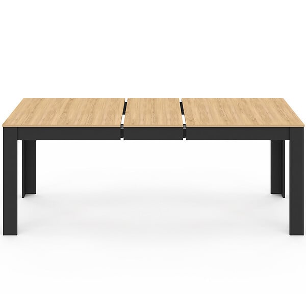 ID MARKET - Table à manger extensible rectangle ROZY 6-10 personnes noire plateau façon hêtre 160-200 cm - large