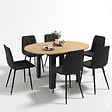 ID MARKET - Ensemble table à manger extensible ronde DONA noire plateau façon hêtre 110 - 150 cm et 6 chaises MILA velours noir - vignette