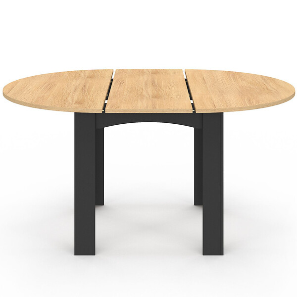 ID MARKET - Ensemble table à manger extensible ronde DONA noire plateau façon hêtre 110 - 150 cm et 6 chaises MILA velours noir - large