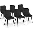 ID MARKET - Ensemble table à manger extensible ronde DONA noire plateau façon hêtre 110 - 150 cm et 6 chaises MILA velours noir - vignette