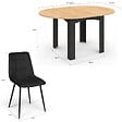 ID MARKET - Ensemble table à manger extensible ronde DONA noire plateau façon hêtre 110 - 150 cm et 6 chaises MILA velours noir - vignette
