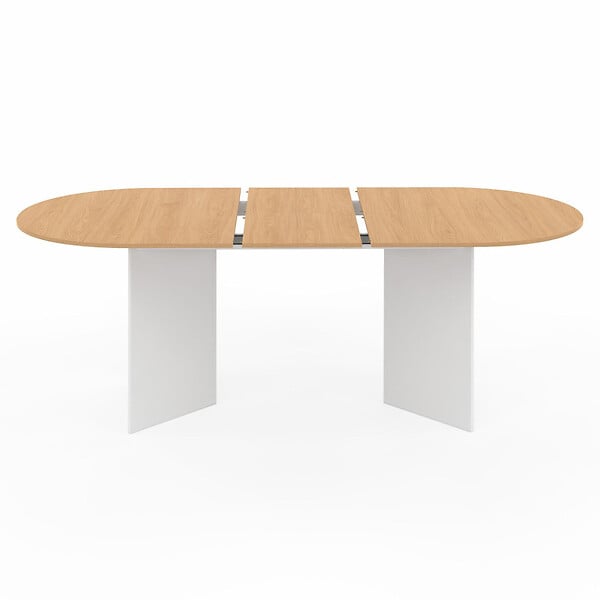 ID MARKET - Table à manger extensible ovale MARTHE 6 -10 personnes bois façon hêtre et blanc 160-200 cm - large