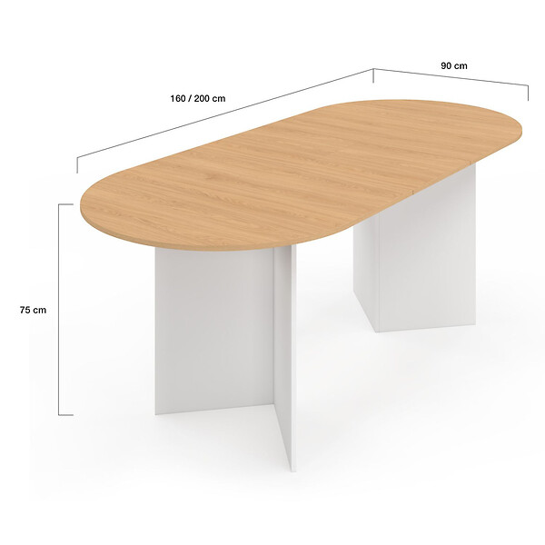 ID MARKET - Table à manger extensible ovale MARTHE 6 -10 personnes bois façon hêtre et blanc 160-200 cm - large
