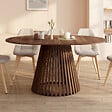 ID MARKET - Table à manger extensible ronde CARMEN 4-8 personnes pied noyer en lattes et plateau noyer 110 - 150 cm - vignette