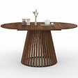 ID MARKET - Table à manger extensible ronde CARMEN 4-8 personnes pied noyer en lattes et plateau noyer 110 - 150 cm - vignette