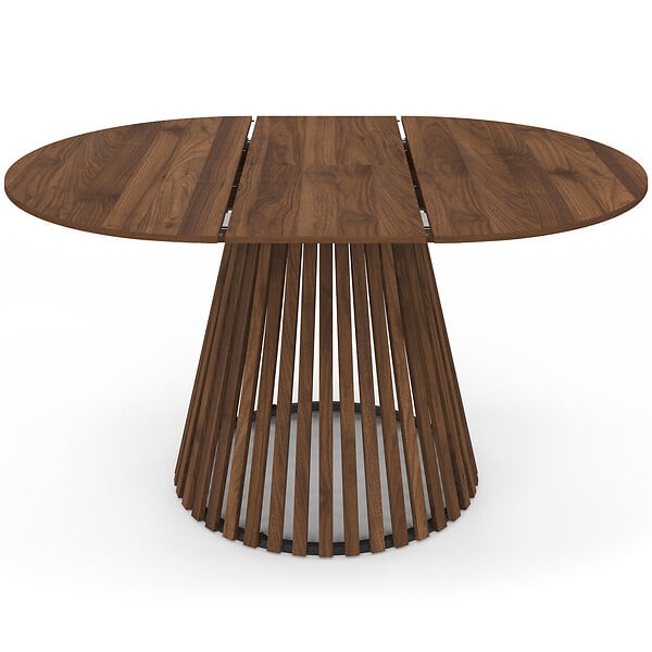 ID MARKET - Table à manger extensible ronde CARMEN 4-8 personnes pied noyer en lattes et plateau noyer 110 - 150 cm - large