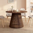 ID MARKET - Table à manger extensible ronde CARMEN 4-8 personnes pied noyer en lattes et plateau noyer 110 - 150 cm - vignette