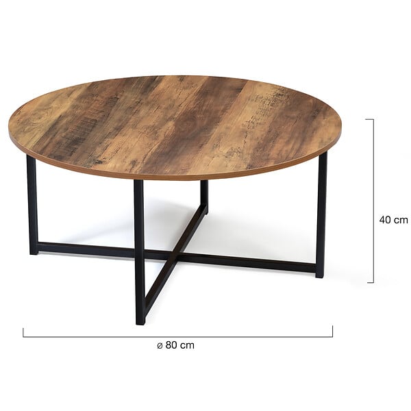 ID MARKET - Table basse ronde HAWKINS 80 cm bois foncé design industriel - large