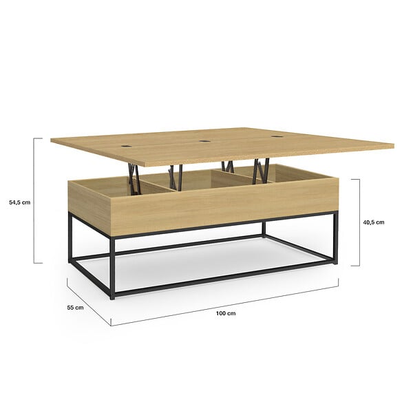 ID MARKET - Table basse rectangulaire relevable convertible en table à manger DETROIT design industriel - large
