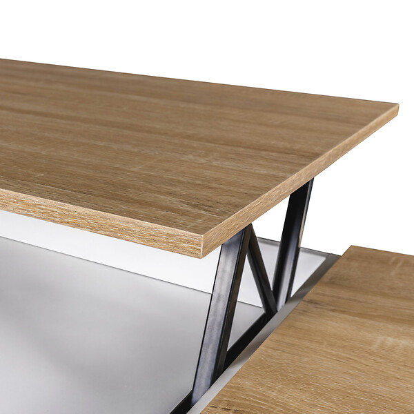 ID MARKET - Table basse plateau relevable rectangulaire ELEA avec coffre bois blanc et façon hêtre - large