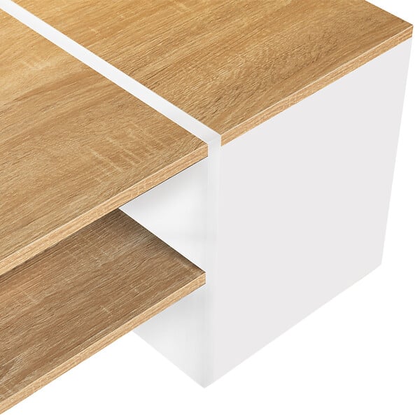 ID MARKET - Table basse bar contemporaine rectangulaire IZIA avec coffre blanc et plateaux bois - large