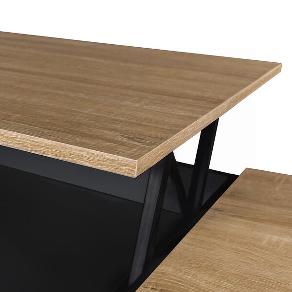 ID MARKET - Table basse plateau relevable rectangulaire ELEA avec coffre bois noir et façon hêtre - large