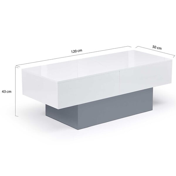 ID MARKET - Table basse coulissante rectangulaire MARTA bois gris et plateau blanc - large