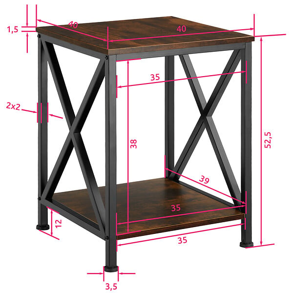 TECTAKE - Table d’appoint CARLTON 40,5x40,5x52,5cm - large