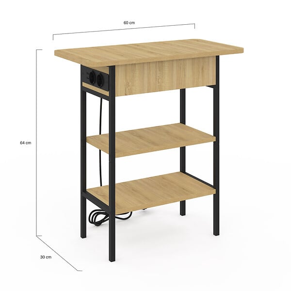 ID MARKET - Table d'appoint - chevet avec multiprise DETROIT design industriel - large