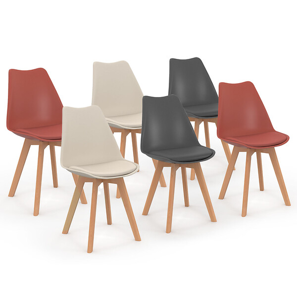 ID MARKET - Lot de 6 chaises scandinaves SARA mix color gris foncé x2, terracotta x2, beige x2 - large