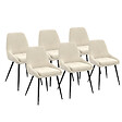 ID MARKET - Lot de 6 chaises THALYA en velours beige avec accoudoirs - vignette