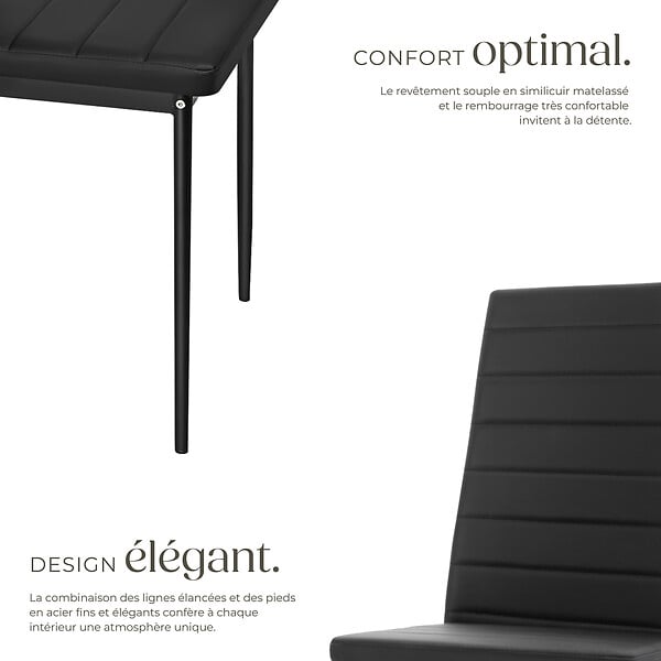 TECTAKE - Ensemble de 6 chaises de salle à manger rembourrées aspect cuir noir - large