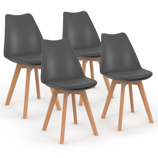 ID MARKET - Lot de 4 chaises scandinaves SARA gris foncé pour salle à manger - large