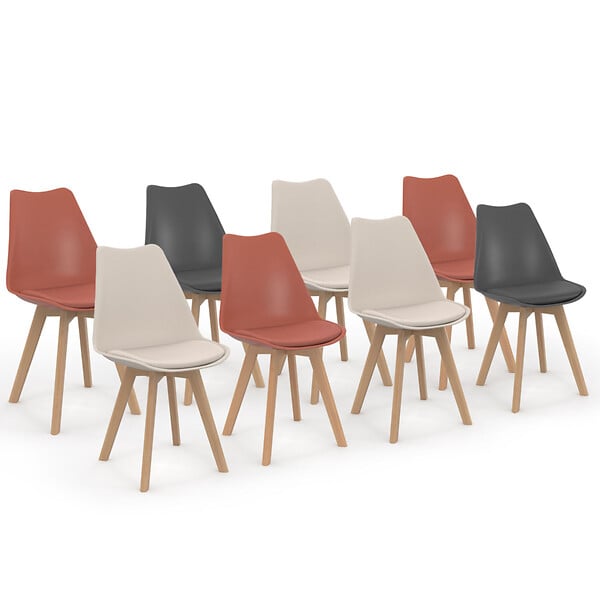 ID MARKET - Lot de 8 chaises scandinaves SARA mix color gris foncé x2, terracotta x3, beige x3 - large