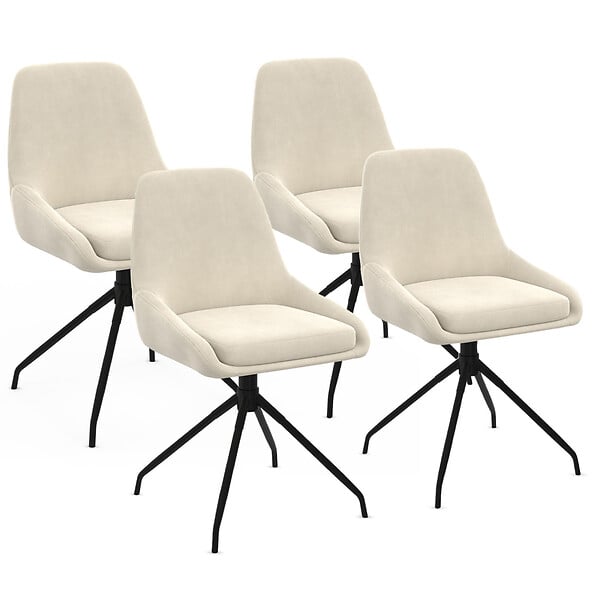 ID MARKET - Lot de 4 chaises pivotantes THALYA en velours beige avec accoudoirs - large