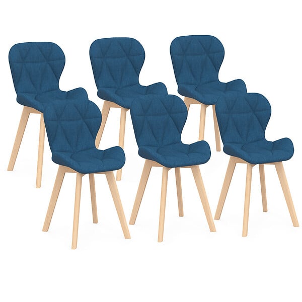 ID MARKET - Lot de 6 chaises ROBINE en tissu bleu canard pour salle à manger - large