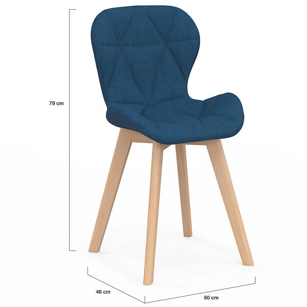 ID MARKET - Lot de 6 chaises ROBINE en tissu bleu canard pour salle à manger - large