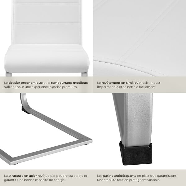 TECTAKE - Ensemble 4 chaises ergonomiques de salle à manger aspect cuir blanc - large