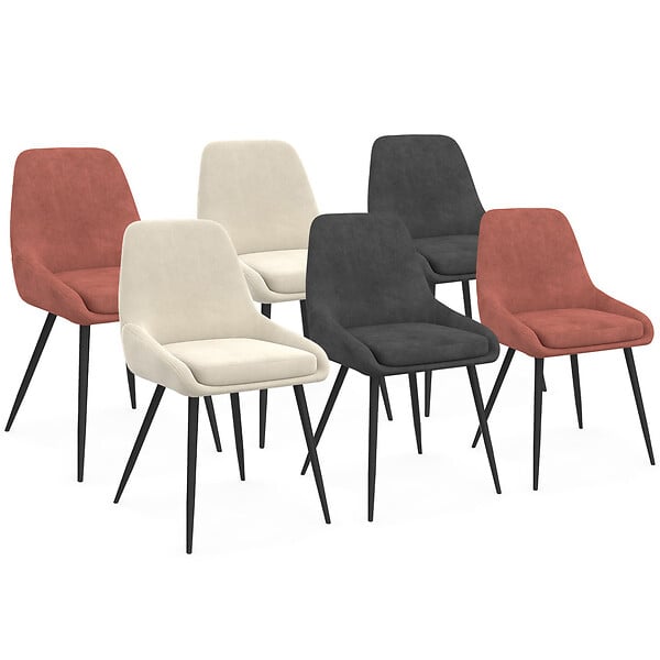 ID MARKET - Lot de 6 chaises THALYA en velours mix color gris foncé x2, terracotta x2, beige x2 avec accoudoirs - large