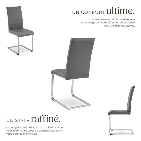 TECTAKE - Ensemble de 2 chaises de salle à manger aspect cuir ergonomiques gris - large