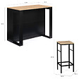 ID MARKET - Ensemble table de bar îlot JUNO bois noir avec plateau façon hêtre et 2 tabourets de bar DETROIT - vignette