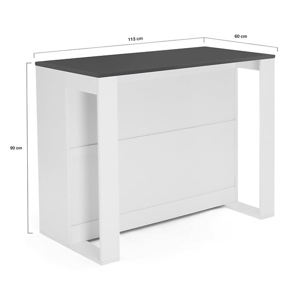 ID MARKET - Table de bar îlot JUNO bois blanc et plateau gris - large