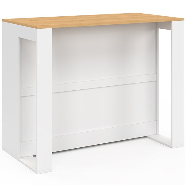 ID MARKET - Table de bar îlot VITO 113 cm avec range-bouteilles bois blanc et plateau façon hêtre - large