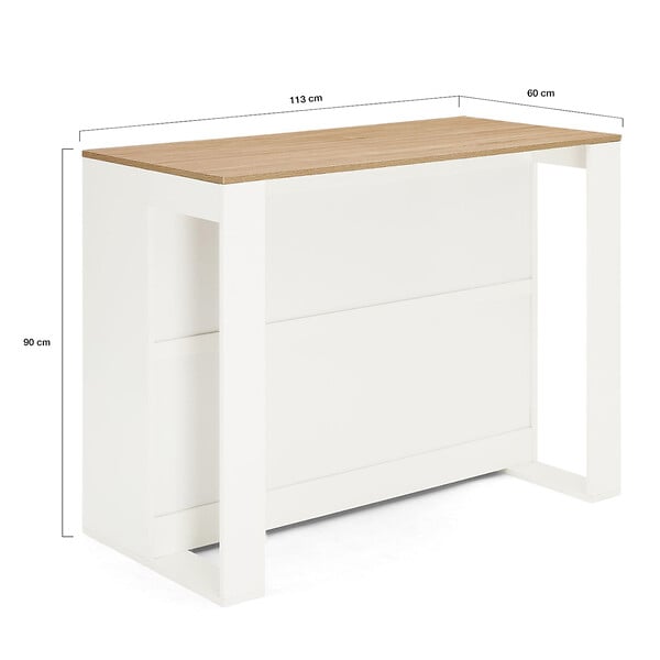 ID MARKET - Table de bar îlot JUNO bois blanc et plateau façon hêtre - large